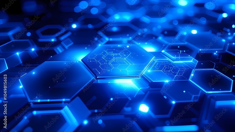 Abstract Blue Digital Technology Network Hexagon Background, generative AI Abstract Blue Digital Technology Network Hexagon Background, generative AI