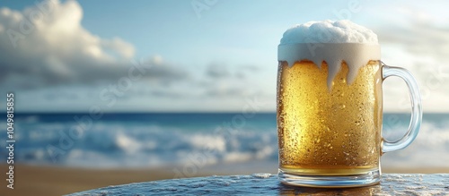 A mug of beer with froth an...