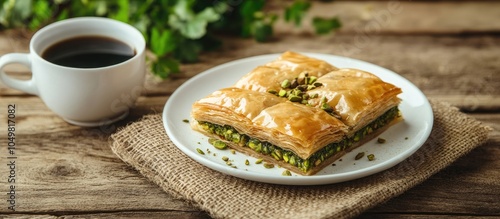 Pistachio baklava served on...