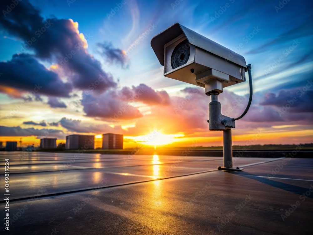 High-Tech IP Security Camera Silhouette Monitoring a Parking Lot for Enhanced Safety and Surveillance Solutions in Modern Security Systems High-Tech IP Security Camera Silhouette Monitoring a Parking Lot for Enhanced Safety and Surveillance Solutions in Modern Security Systems