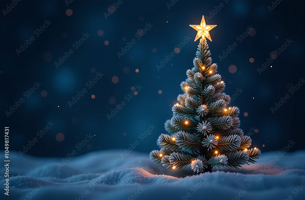 Christmas tree on snow background with bokeh lights. 3d illustration Christmas tree on snow background with bokeh lights. 3d illustration