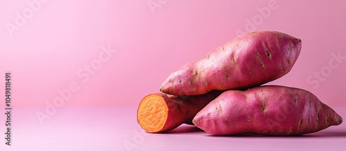 Fresh sweet potatoes on a c...
