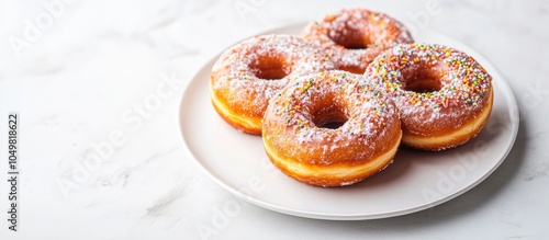 Homemade donuts on a white ...