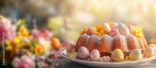 Easter cake and eggs arrang...