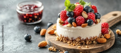 Rustic mini cake topped wit...