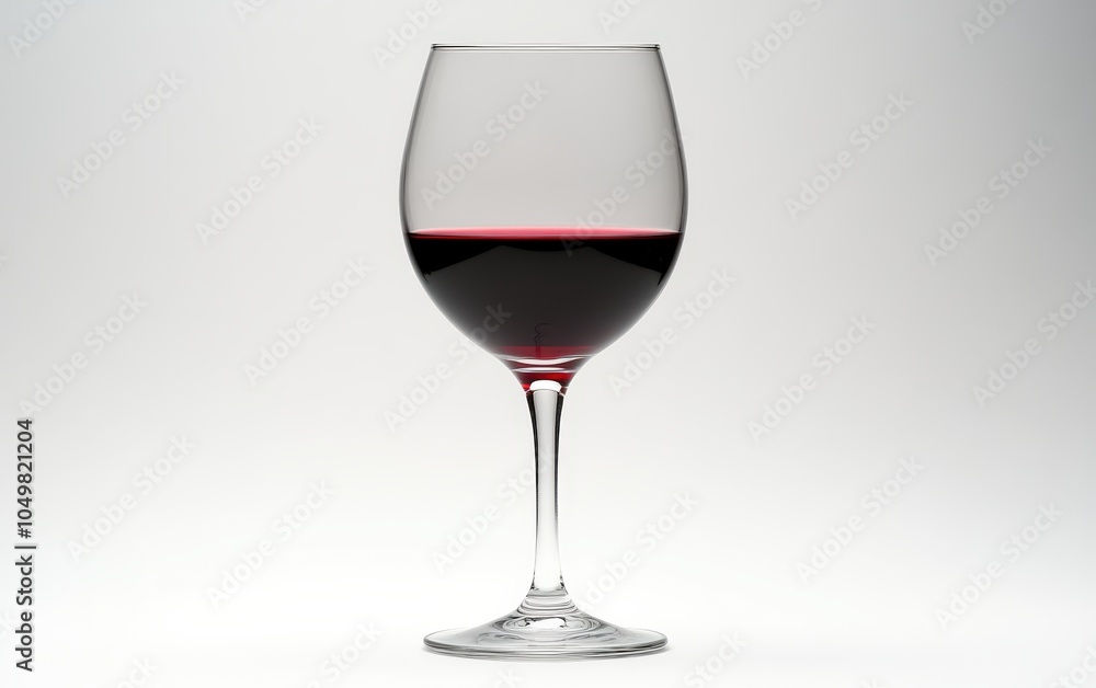 Glass of Red Wine: A simple wine glass filled with red wine, showcasing reflections and highlights on a white background Glass of Red Wine: A simple wine glass filled with red wine, showcasing reflections and highlights on a white background