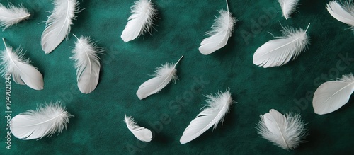 White feathers on a green b...