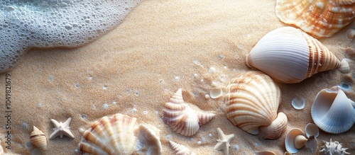 Seashells and fish border s...
