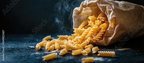 Fusilli pasta pouring out o...