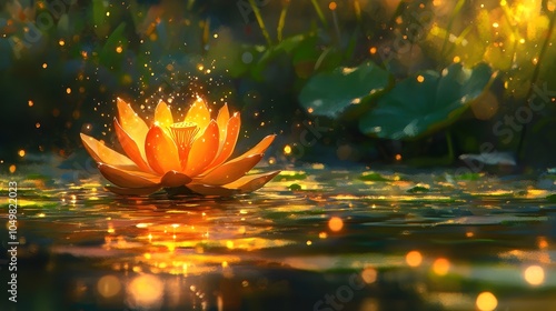 Wallpaper Mural Golden Lotus Flower Blooms in Sunlit Water Torontodigital.ca
