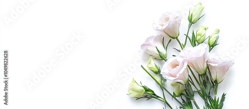 Bouquet of eustoma flowers set against a white background Copy space