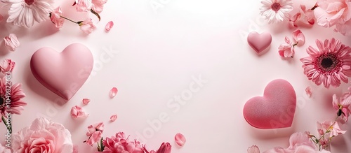 Pink heart shapes and flowe...