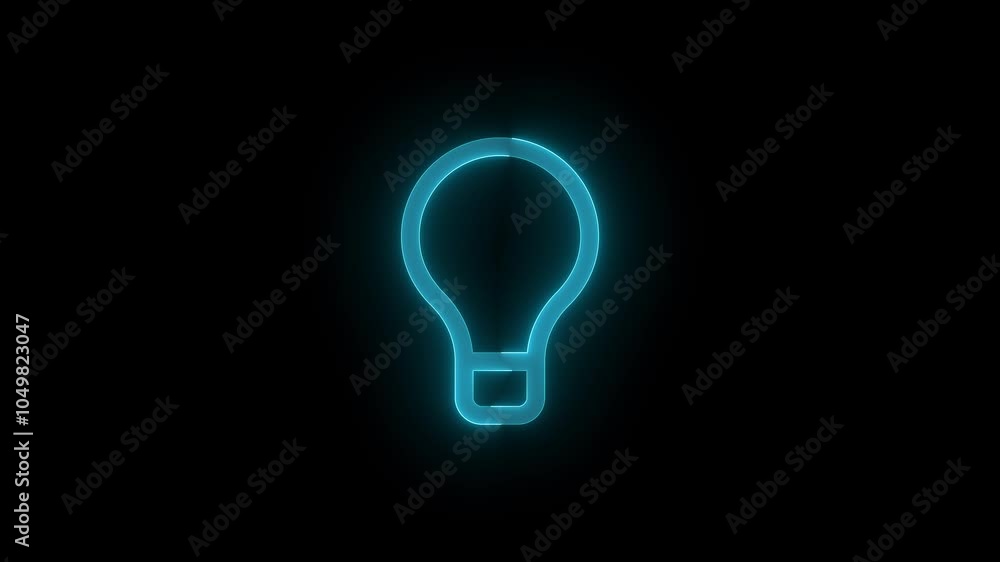 Lightbulb stroke icon glowing neon cyan color animation