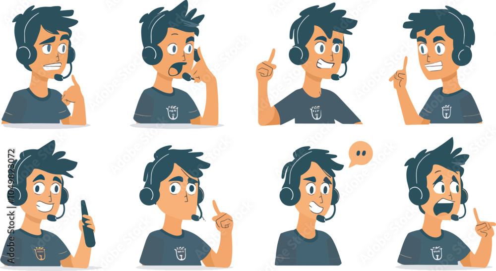 Male call center agent customer service representative avatar expressions set helpful advice problem solution online chat support telemarketing concept Male call center agent customer service representative avatar expressions set helpful advice problem solution online chat support telemarketing concept