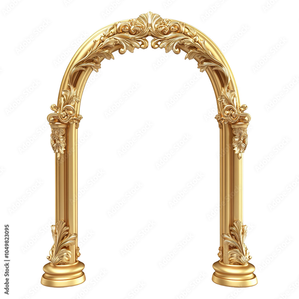 Naklejka premium Golden decorative arch with intricate details, isolated on transparent cutout background