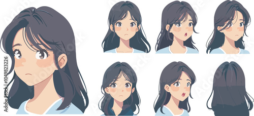 Anime girl character avatar facial expression manga style cute illustration digital art portrait emotions drawing cartoon graphic design concept happy sad surprised angry confused shy happy