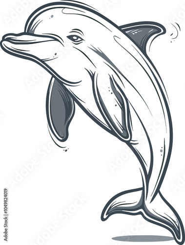 Jumping dolphin marine life ocean mammal wildlife nature animal aquatic underwater fin sea bottlenose fish flipper fauna vertebrate wild gray friendly swimming mascot logo icon illustration graphic