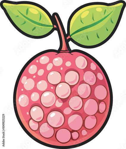 Pink Bumpy Fruit Cartoon Illustration Isolated Green Leaves Creative Design Food Sweet
