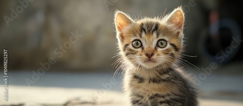 A homeless kitten gazes int...