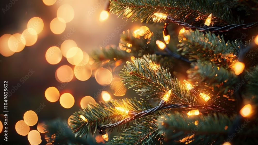Soft glow of warm lights illuminating a Christmas tree on a festive winter evening Soft glow of warm lights illuminating a Christmas tree on a festive winter evening