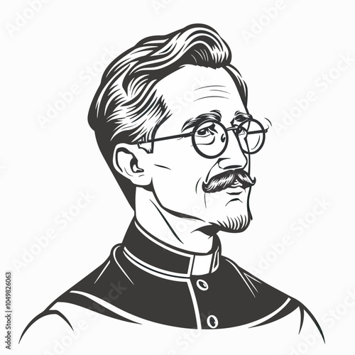 Vintage Style Portrait Of A Priest With Glasses And Mustache Religion Faith Christianity Spirituality Clergyman Church Leader Black And White Illustration Graphic Design Element Preacher