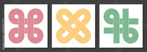 colorful abstract geometric ornament wall art collection, rounded loops life cycle, mental health vector illustration