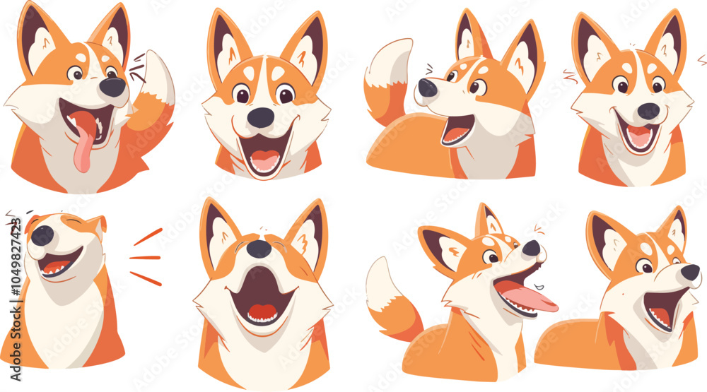 Cute dog cartoon set happy puppy character different emotions animal head collection pet friend breed vector illustration domestic funny portrait graphic isolated design element mascot tongue out Cute dog cartoon set happy puppy character different emotions animal head collection pet friend breed vector illustration domestic funny portrait graphic isolated design element mascot tongue out