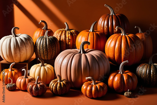 Beautifully Arranged Pumpkins for Autumn Home Decor and Special Seasonal Celebrations photo