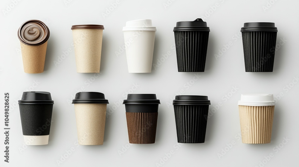custom made wallpaper toronto digitalAssorted takeaway cups filled with black coffee, top view on a white background. Clean, simple layout for versatile use
