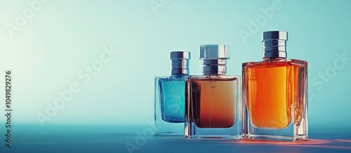close up of three perfume b...