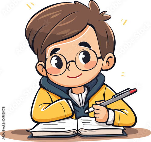 Happy student writing in notebook education concept illustration