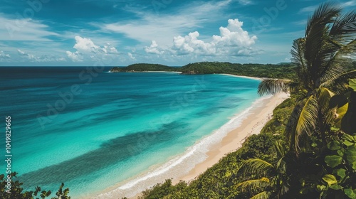 Tranquil Beachside Scene Under a Bright Blue Sky