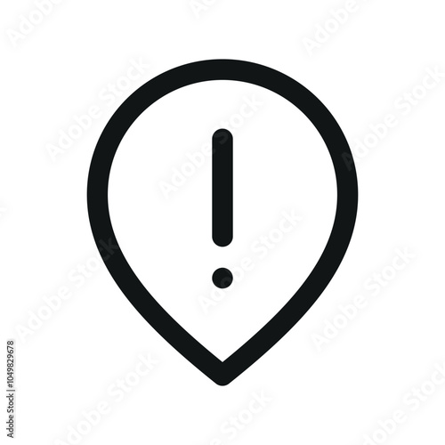 Exclamation mark map pin UI icon, location warning simple line user interface vector symbol