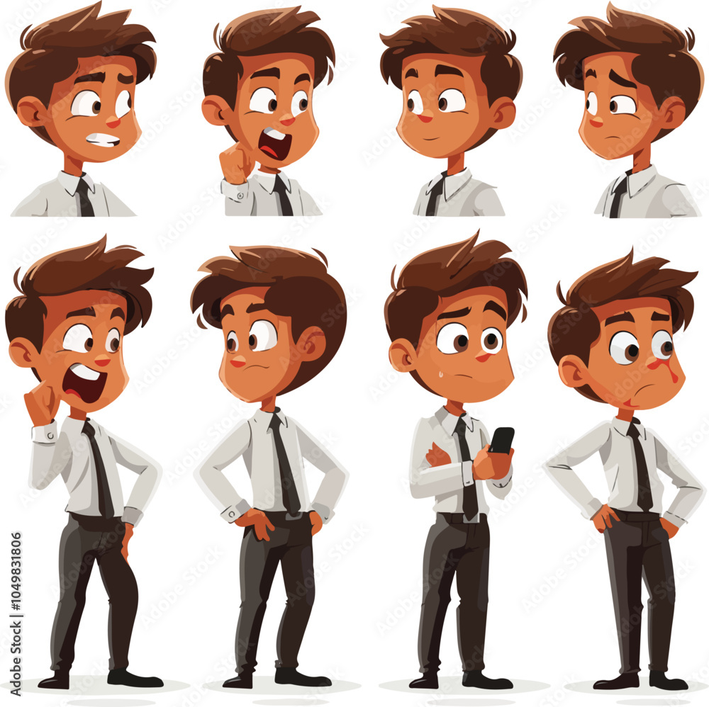 Set of businessman cartoon character in different poses and emotions isolated on white background suitable for animation video business presentation explainer video with business concept and business Set of businessman cartoon character in different poses and emotions isolated on white background suitable for animation video business presentation explainer video with business concept and business
