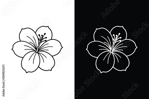 Hibiscus flowers Vector icon black lineout isolated on a white background.