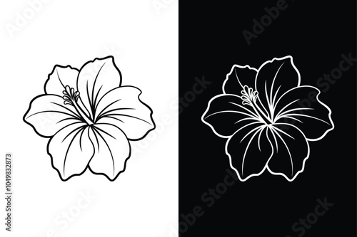 Hibiscus flowers Vector icon black lineout isolated on a white background.