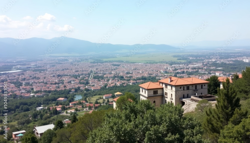 Obraz premium Elevated view of a cityscape with a grand building