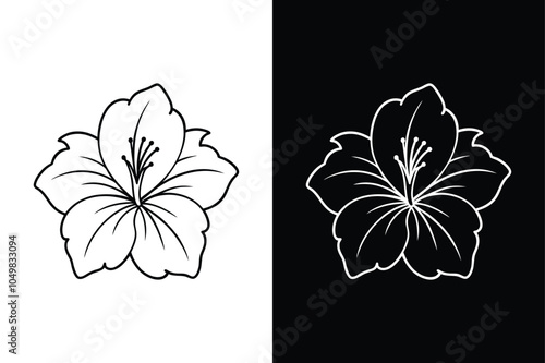 Hibiscus flowers Vector icon black lineout isolated on a white background.
