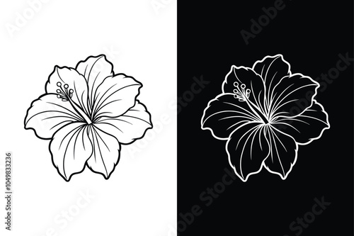 Hibiscus flowers Vector icon black lineout isolated on a white background.