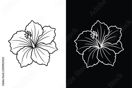 Hibiscus flowers Vector icon black lineout isolated on a white background.