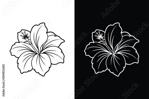 Hibiscus flowers Vector icon black lineout isolated on a white background.