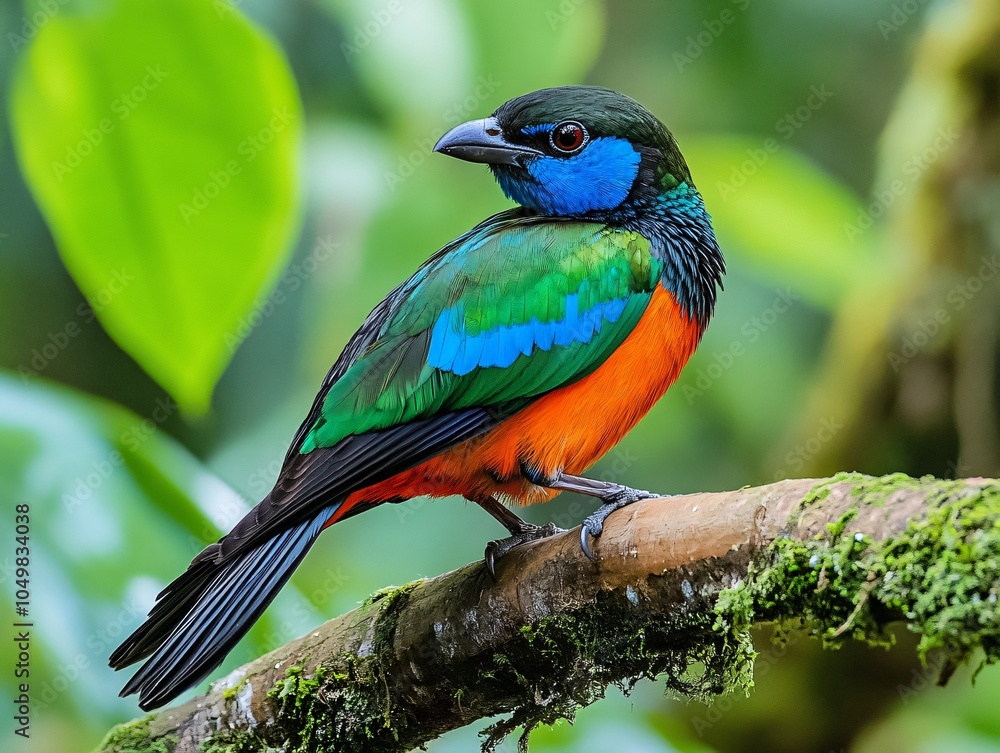 Obraz premium Panther Pitta Perched on a Branch with a Soft Natural Blur Background
