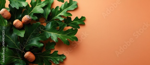 Branch with green oak leave...