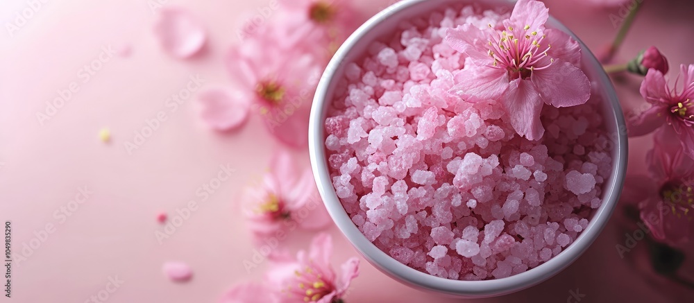 pink blossoms and bath salts. with copy space image. Place for adding text or design pink blossoms and bath salts. with copy space image. Place for adding text or design