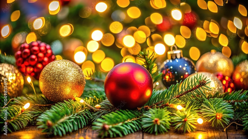 Obraz premium Twinkling bokeh lights illuminate the beautiful festive decorations, crafting a warm and joyful atmosphere that celebrates the delightful spirit of Christmas.