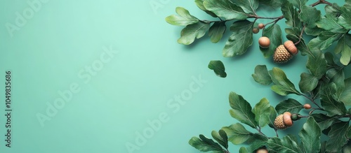 Branch with green oak leave...