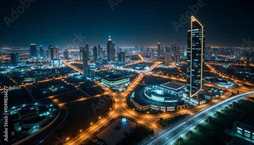 Wallpaper Mural  Bright cityscape at night illuminated by vibrant lights Torontodigital.ca