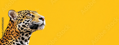 Majestic Jaguar Looking Upwards on Bright Yellow Background Banner photo