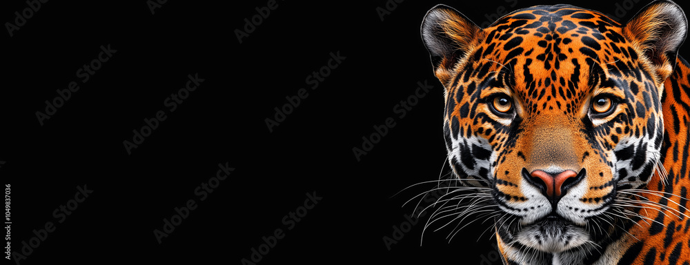 Obraz premium Close-Up Portrait of a Magnificent Jaguar Symbol of Strength and Power Banner