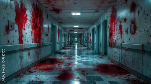 Haunting Abandoned Hospital Interior with Blood Stains